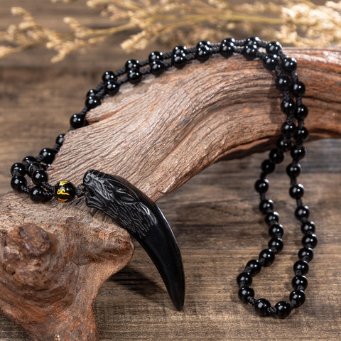 Men Natural Obsidian Stone Wolf Tooth Necklace Chain Pendant Gifts Lucky  M9J2 - Walmart.com